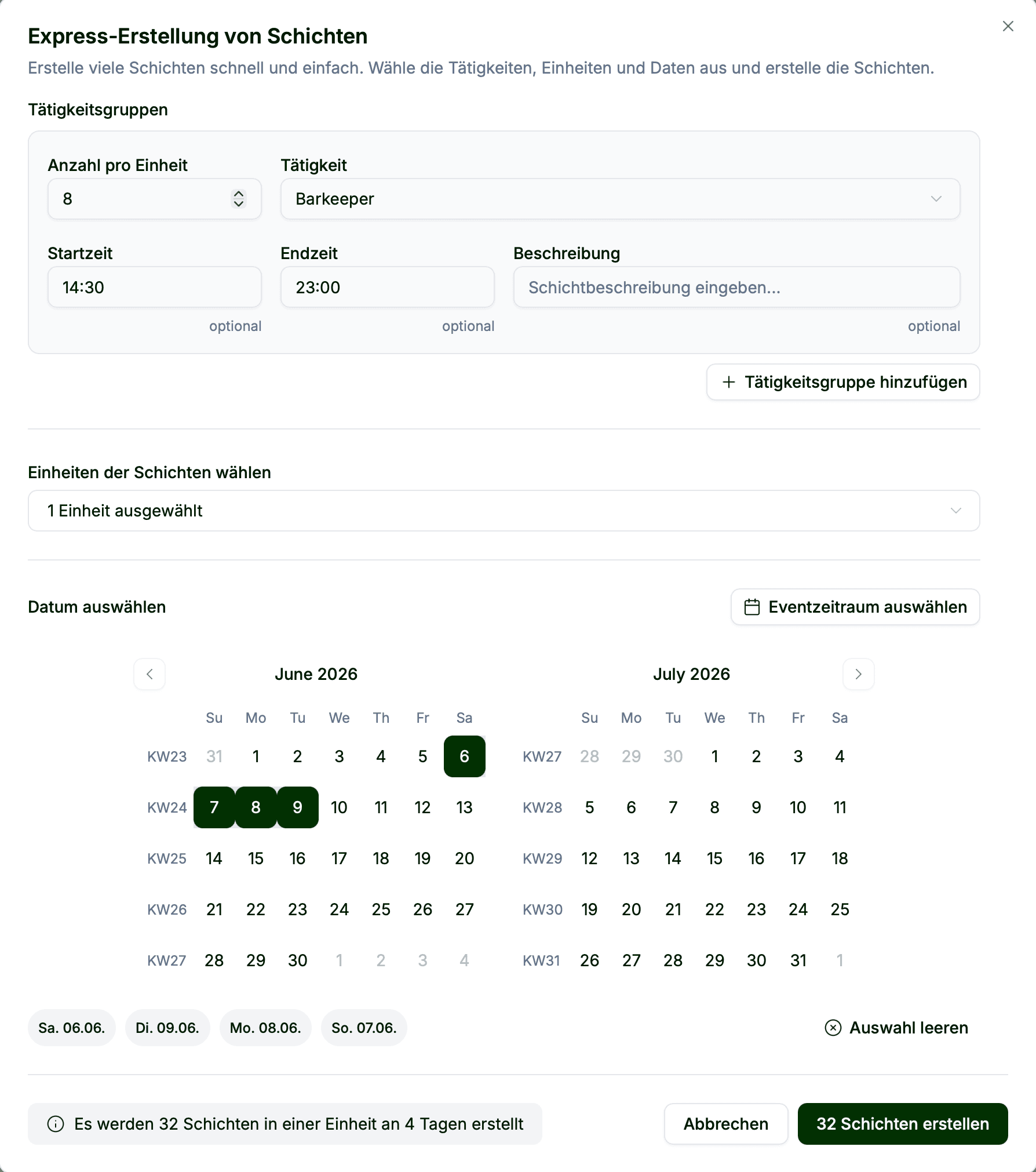 Express Schichterstellung