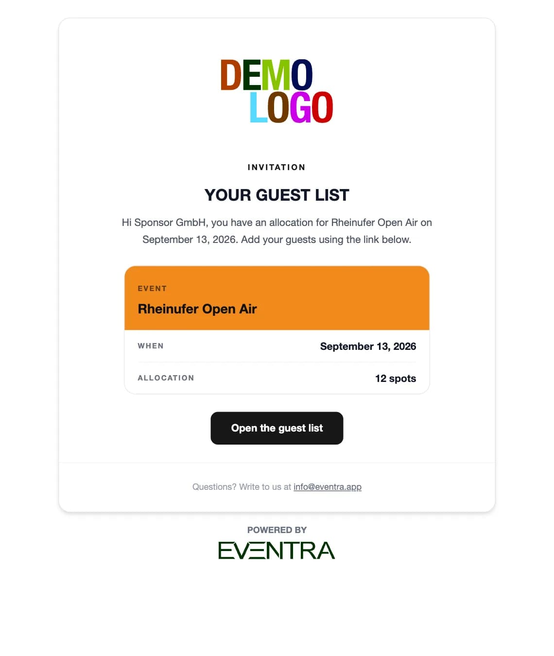 Correo de invitación de la lista de invitados a un anfitrión