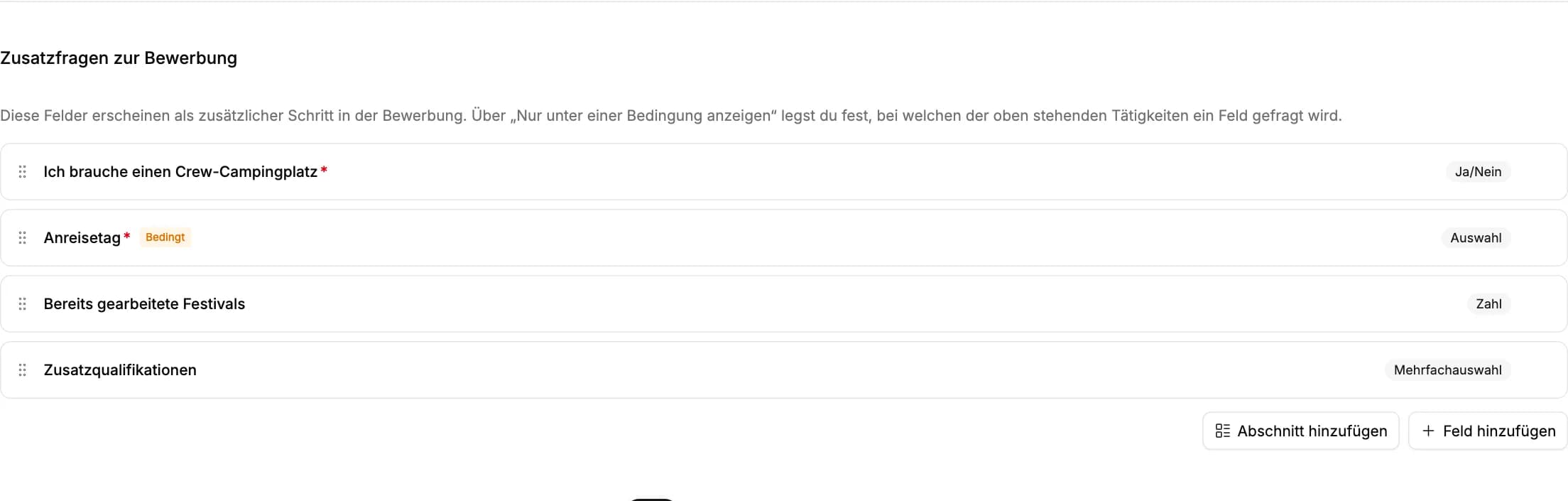 Formular-Editor für Bewerbungen in EVENTRA